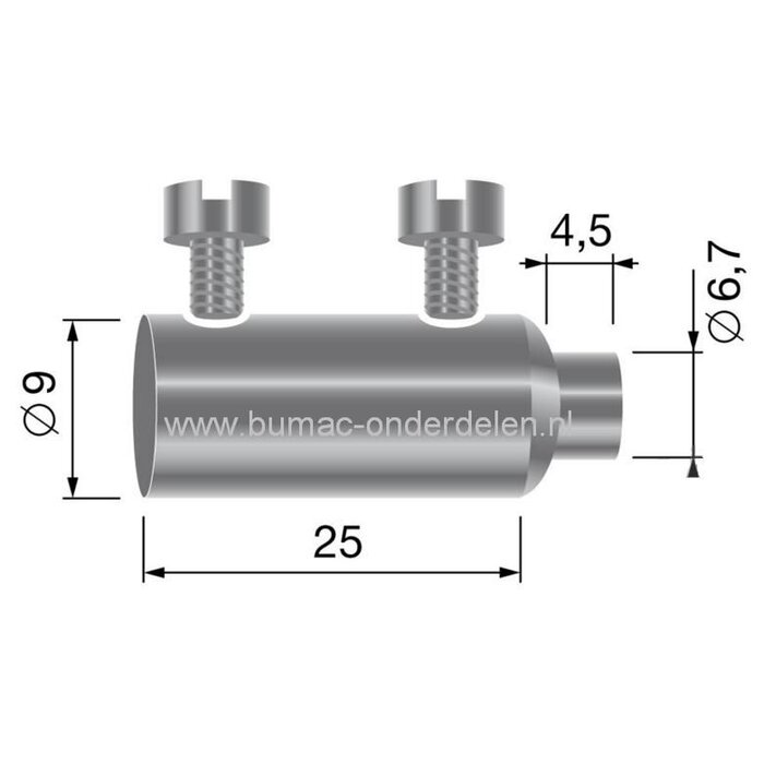 Schroefnippel - Kabelverbinder voor Kabels T/m Ø 3,5 mm voor Koppelingskabel - Chokekabel - Remkabel - Stuurkabel - Gaskabel - Bedieningskabel van Trekker, Grasmaaier, Zitmaaier, Frontmaaier, Scooter, Quad, Brommer, Auto, Skelter, Min