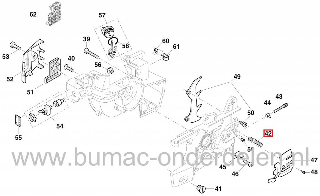 Tapeind M8,125 DOLMAR Bevestigen Zaagblad, Rechterzijkap bij Kettingzaag, Motorzaag, Stiftschroef M8x30 Dolmar, Makita Kettingzagen, Motorzagen, Stift Schroef, Schroeven voor Bevestiging Zaagbladen, Zij Kap Rechts, Draadeind