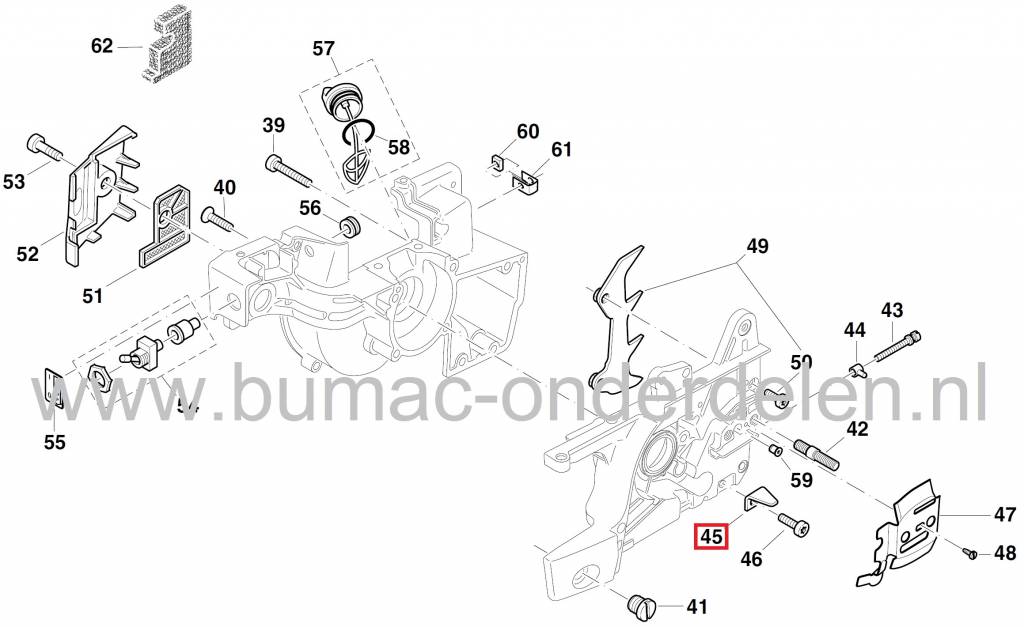 Kettingvanger Dolmar - Makita 109, 110, 111, 115, PS5105, DCS430, DCS431, DCS520, DCS540, DCS2501, DCS4300, DCS5200i, Vangers voor Zaagkettingen Dolmar, Makita, Ketting Vangers DOLMAR - MAKITA Kettingzaag, Motorzaag onderdeel