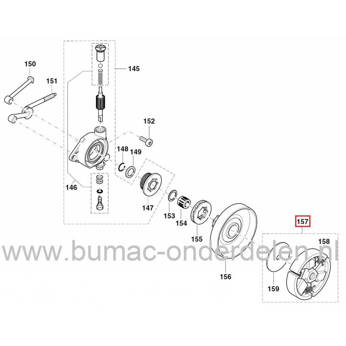 Koppeling DOLMAR Kettingzaag 109, 110, 111, 115, PS5105, Makita DCS430, DCS431, DCS520, DCS540, DCS2501, DCS4300, DCS5200i, Dolmar, Makita Centrifugaalkoppeling voor Kettingzagen, Motorzagen, Centrifugaal Koppelingen Dolmar, Makita Motorzaag onderdeel