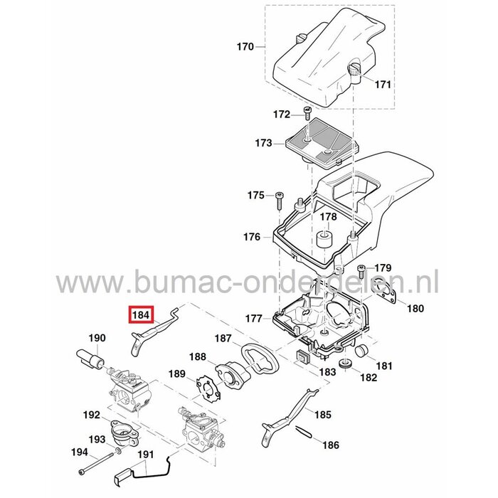 Chokehendel Dolmar 109, 111, 115, PS43, PS52, PS540 Kettingzaag, Dolmar - Makita Chokehendel voor Kettingzagen, Motorzagen, Choke Hendel, Chokestang, Choke Bedienings Stang voor Dolmar, Makita Motorzaag onderdeel