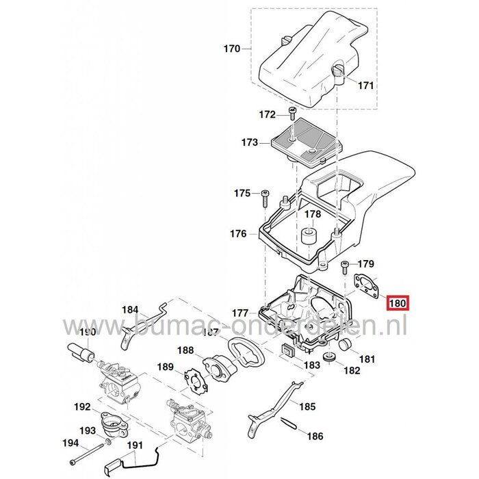 Inlaatpakking DOLMAR - MAKITA Kettingzaag 109, 110, 111, 115, PS43, PS52, PS540, DCS4320, DCS520, DCS4300, DCS5200, Pakkingen, Dichtingen voor Dolmar, Makita Kettingzagen, Motorzagen, Gasket Dichting