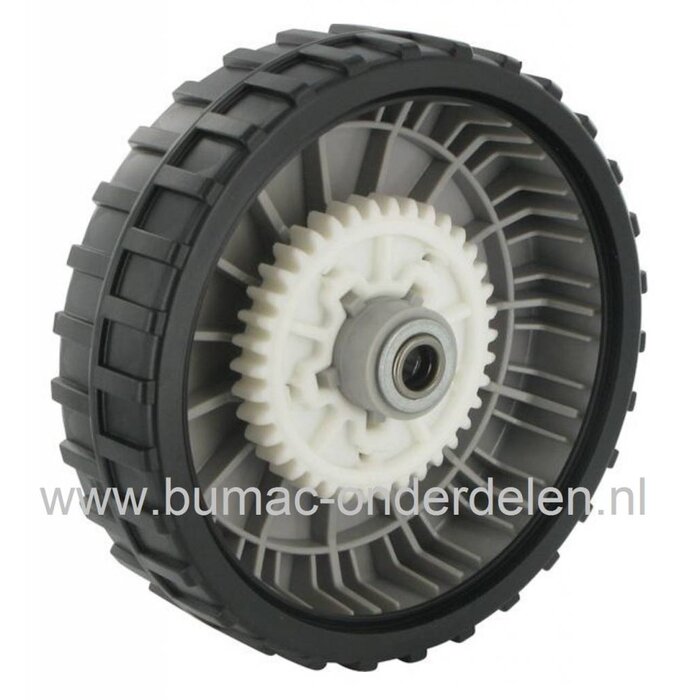 Wiel Ø 200 mm ALKO - BRILL - YAMAHA Grasmaaiers, Grasmaaierwiel AL-KO Powerline 4800 BR XXL, Yamaha YLM, Wiel Compleet met Tandwiel, Lagers en Wieldop, Alko, Brill Grasmaaiers, Benzinemaaiers, Cirkelmaaiers, Grasmaaimachines, Rad200rt Kpl Xxl46, onderdeel