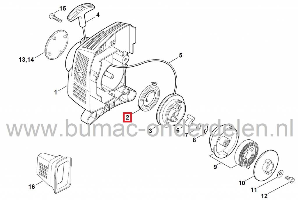 Starterveer voor Stihl FS38 - FS45 - FS46 Bosmaaiers, Stihl Startveer voor Bermmaaiers, Strimmers, Trimmers, Starterdelen STIHL, Starterveren, Startveren, Starter Veren Stihl 2-Takt, onderdeel