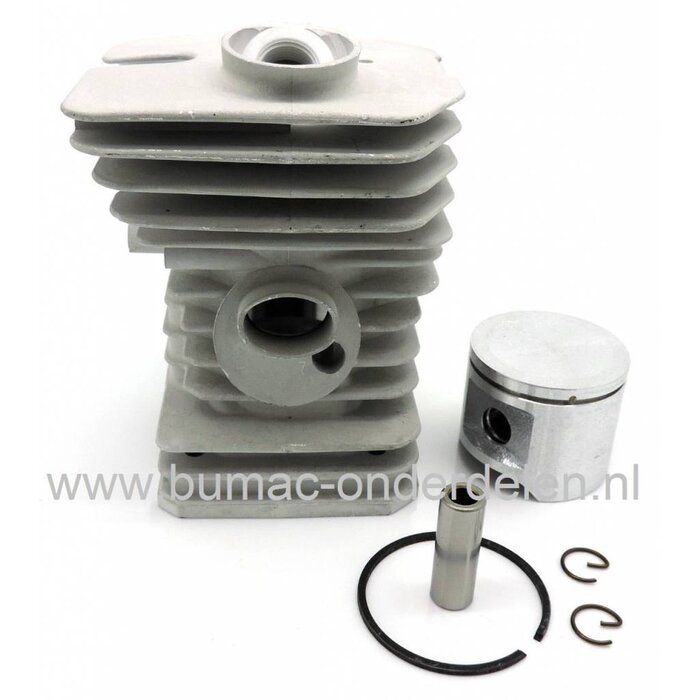 Cilinderset Ø 40 mm Husqvarna, Jonsered Kettingzaag, Bosmaaier, Cilinders Compleet met Zuiger, Zuigerveer, Pistonpen en Borgclips voor Husqvarna 40, 45, 49, 240EPA, 240R, 245R, 245RX en Jonsered 2041, 2045, 2050 Kettingzagen, Bosmaaiers, Complete Cylinder