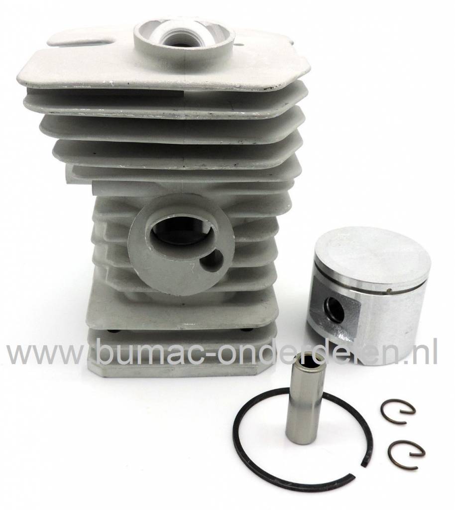 Cilinderset Ø 40 mm Husqvarna, Jonsered Kettingzaag, Bosmaaier, Cilinders Compleet met Zuiger, Zuigerveer, Pistonpen en Borgclips voor Husqvarna 40, 45, 49, 240EPA, 240R, 245R, 245RX en Jonsered 2041, 2045, 2050 Kettingzagen, Bosmaaiers, Complete Cylinder