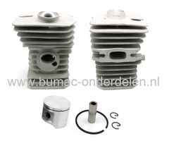 Cilinderset Ø 40 mm Husqvarna, Jonsered Kettingzaag, Bosmaaier, Cilinders Compleet met Zuiger, Zuigerveer, Pistonpen en Borgclips voor Husqvarna 40, 45, 49, 240EPA, 240R, 245R, 245RX en Jonsered 2041, 2045, 2050 Kettingzagen, Bosmaaiers, Complete Cylinder