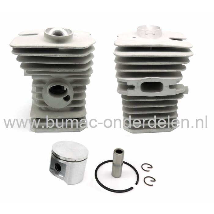 Cilinderset Ø 40 mm Husqvarna, Jonsered Kettingzaag, Bosmaaier, Cilinders Compleet met Zuiger, Zuigerveer, Pistonpen en Borgclips voor Husqvarna 40, 45, 49, 240EPA, 240R, 245R, 245RX en Jonsered 2041, 2045, 2050 Kettingzagen, Bosmaaiers, Complete Cylinder