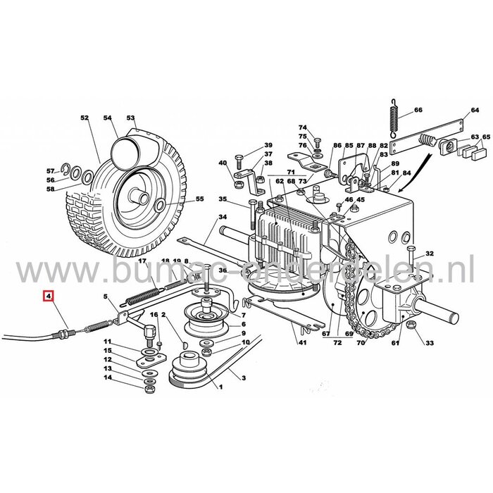 Kabel Rijaandrijving Castelgarden, Stiga, Mountfield, Alpina Zitmaaiers, Koppelingskabel Castelgarden EL63, Stiga Garden Compact, GGP Aandrijfkabel Skelters, Scooters, Tuintrekkers met 63 Cm Maaibreedte, onderdeel