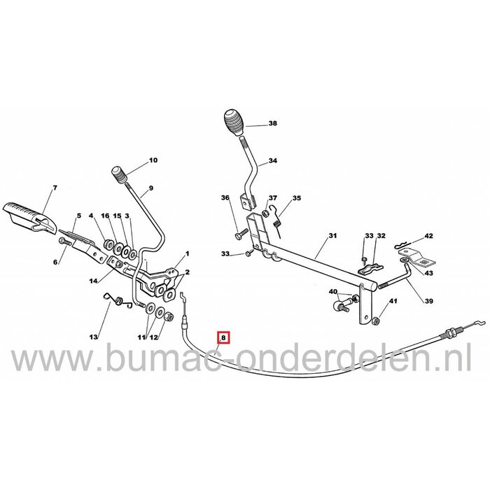 Remkabel CASTELGARDEN, STIGA 63 Cm Zitmaaiers, GGP Kabels voor Bediening Handrem, Bedieningskabels Castelgarden EL63, Stiga Garden Compact, Mountfield 625H, 625M, 725H, 725M, R25M, Handremkabels Stiga, Castel Garden, Mountfield, Alpina Tuintrekker