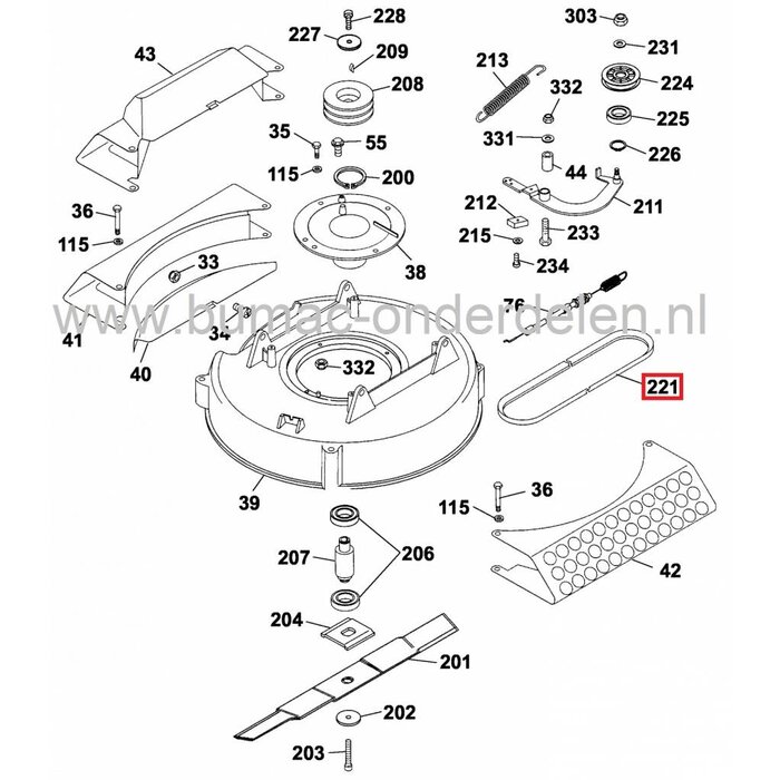 V snaar Maaidek WOLF OHV2, SV3, Riemen Maaidekaandrijving WOLF Scooter SV3, SV4, Cart OHV2, Aandrijfriem Maaimessen MTD, Cub Cadet, Bolens, Etesia, White, Yardman Zitmaaiers, Frontmaaiers, Riemen en Snaren