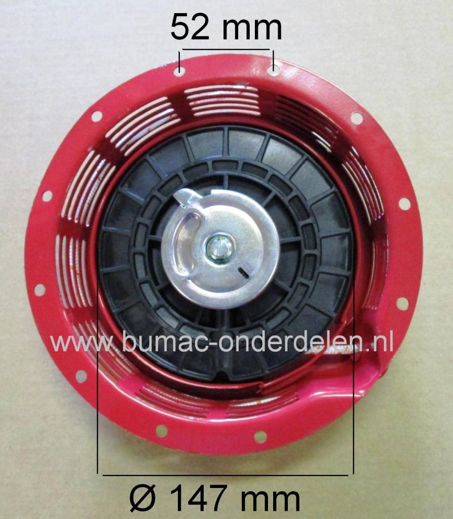 Starter voor Honda GX340, GXV270, GXV340, GXV390, EB4500X, EG4500X, EG5000X, EM4500SX, EM4500X, EM5000SX, EM5000X, EW171, GXV270K1, GXV340K1 Honda Motoren op Kooimaaier, Bobcat,  Verticuteermachine, Ontmosser, Bladzuiger, Trilplaat, Tuinfrees, Generatoren