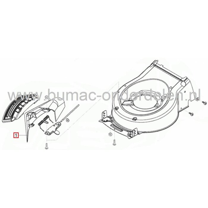Zijuitworp Deflector ALKO Loopmaaiers Classic 52HW, 520BR Premium, 5250HWS Easy-Mow, 525HWS Classic, 5200BRV Powerline, 51BR Comfort, 520BRVE Premium, Powerline 5204VS-H, Brill Steelline Quatro 52XL, AL-KO Kleppen Zijuitworp, Deflectoren Alko, Brill, Solo