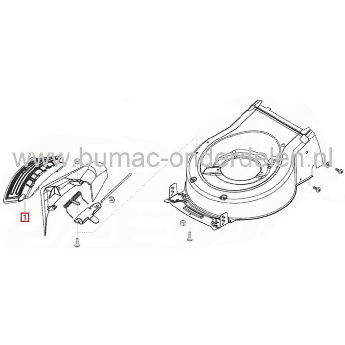Zijuitworpklep Deflector ALKO - BRILL - SOLO Gazonmaaiers, AL-KO 520BR Silver, Silver Comfort 46B, 51BR, Powerline 5204 VS-H, XAL4755VSI, Afdekklep Zijuitworp, Deksel Deflector, Alko, Brill, Solo Benzinemaaiers, Grasmaaimachines, Loopmaaiers
