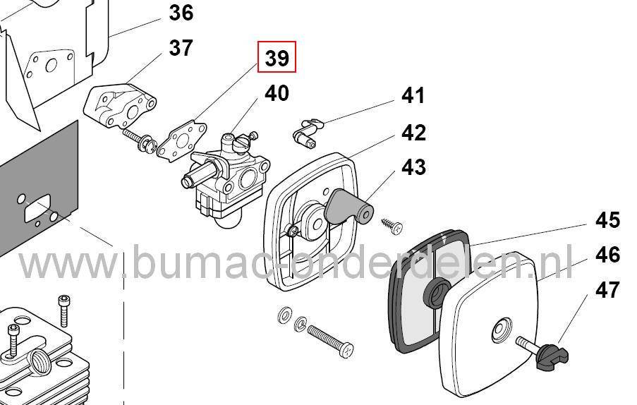Inlaatpakking Tussen Carburateur - Spruitstuk bij Bladblazer - Heggenschaar van Stiga, CastelGarden, Alpina en Mountfield, Stiga SBL260H, Castelgarden XBL260H, Mountfield MBL260H en Alpina BL260H Bladblazers, XH55, SH160, MH2522, HT55 Heggenschaar onderde
