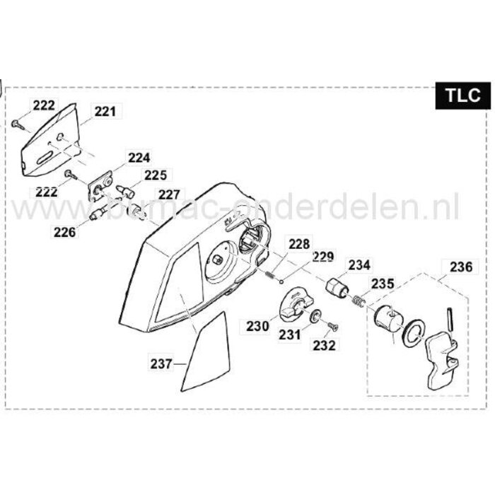 Zaagketting Beschermkap - Koppelingsdeksel voor Dolmar PS32CTLC en PS35CTLC Kettingzaag, Makita EA3200S en 3501S Kettingzaag Rechter zijkap voor afdekken van Zaagketting - Koppelingstrommel en spannen van de Zaagketting 140505-9, 140505-, 125213160, 16521