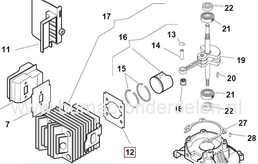 Cilinderpakking voor Heggenschaar - Bosmaaier - Grastrimmer van Stiga - CastelGarden - Alpina en Mountfied SH160, XH55, MH2522, HT55, ST225J, ST29J, SB25J, SB25D, SB27J, SB29J, ST291, XR25J, XB28, MT25J, MB25J, MT26, MB26, TR25J, Star 28