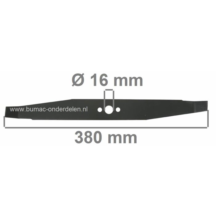 Mes 38 Cm voor Flymo E38, Turbo Compact 380, E 38 Sprinter, E38 Twin, E38-2, E38-3/4, E38-7, E38-8 Electrische Grasmaaiers, Zweefmaaiers, Elektromaaiers, Maaimessen AYP, Craftsman, Lazer, Jonsered, Flymo, McCulloch, Partner, Wizard, Yardpro, Grasmaaierbla