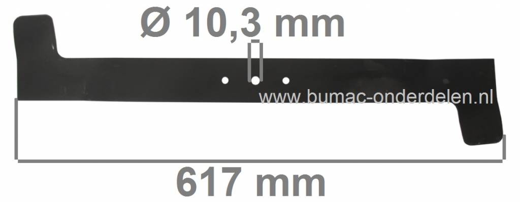 Mes Rechts 61,7 Cm voor MTD Zitmaaiers, Frontmaaiers, Tuintrekkers, Maaimessen Bolens, CubCadet, Gutbrod, Mtd, Wolf, White, Yardman, Messen Lengte 617 mm, Asgat 10,3 mm, Zijgaten 7,5 mm, HoH 74 mm, CUBCADET RBH1200,