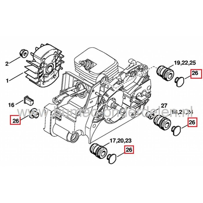 Stihl Afdichtingsdop voor Trillingdemper - Ophangrubber van Kettingzaag Motorzaag Stihl 017, 018, 021, 023, 025, 029, 039, MS 170, MS 180, MS 210, MS 230, MS 250, MS 270, MS 280, MS 290, MS 310, MS 390