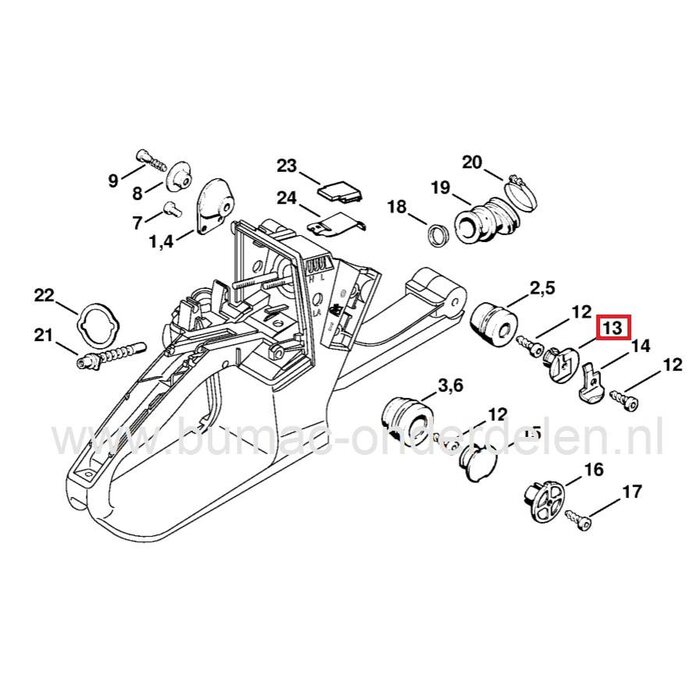 Dop voor Ophangrubber en tevens houder voor de Kettingvanger van Stihl Kettingzaag 024, 026, 038, MS240, MS260, MS380 Motorzaag onderdeel