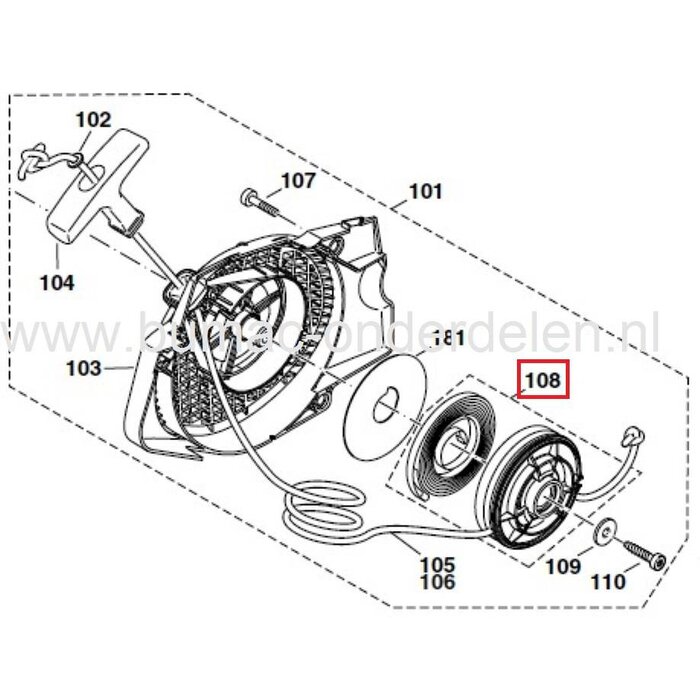 Startpoelie met Startveer voor Dolmar en Makita Kettingzaag Motorzaag PS630, PS6400, PS7300, PS7301, PS7900, PS7910, Makita DCS6401, DCS7301, DCS7901, Startkoordpoelie met Starterveer voor Dolmar en Makita