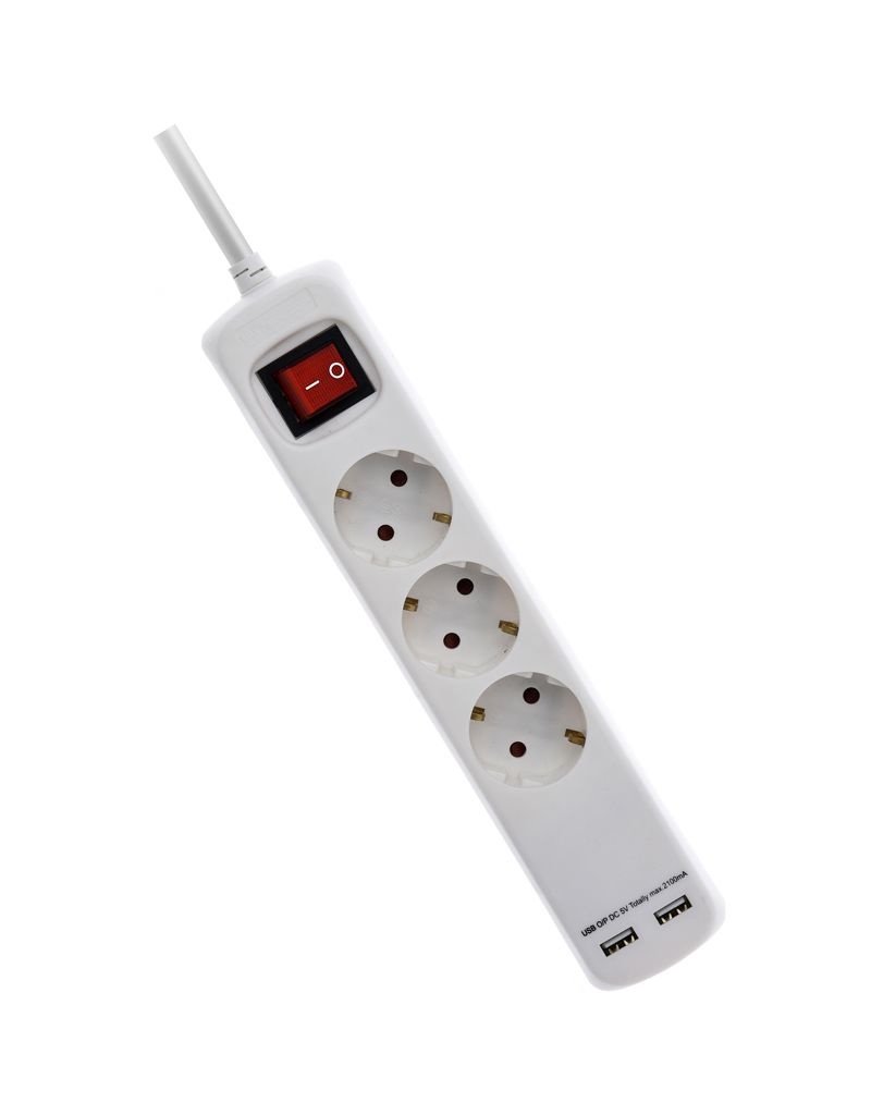 FXcontrol Stekkerdoos 3V - RA - 2x USB - 1.40m - 3x1.5mm