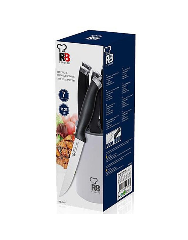 Renberg RVS  steakmessen in houder (7 dlg)