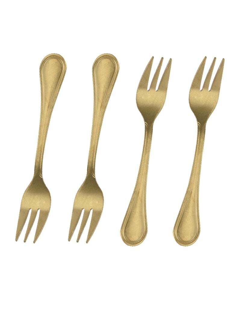 Excellent Houseware Gebaksvorkjes - 4 stuks - goudkleurig