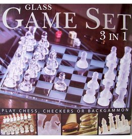 Glazen Spellenset (3-in-1) - Schaken, Backgammon, Checkers