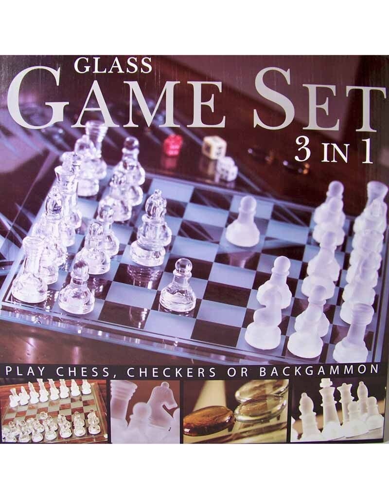 Glazen Spellenset (3-in-1) - Schaken, Backgammon, Checkers