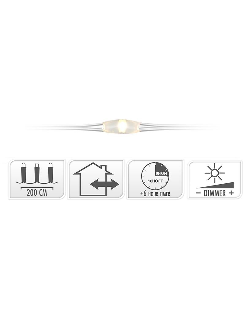 Cascadeverlichting - 200 led - warm wit - timer en dimmer