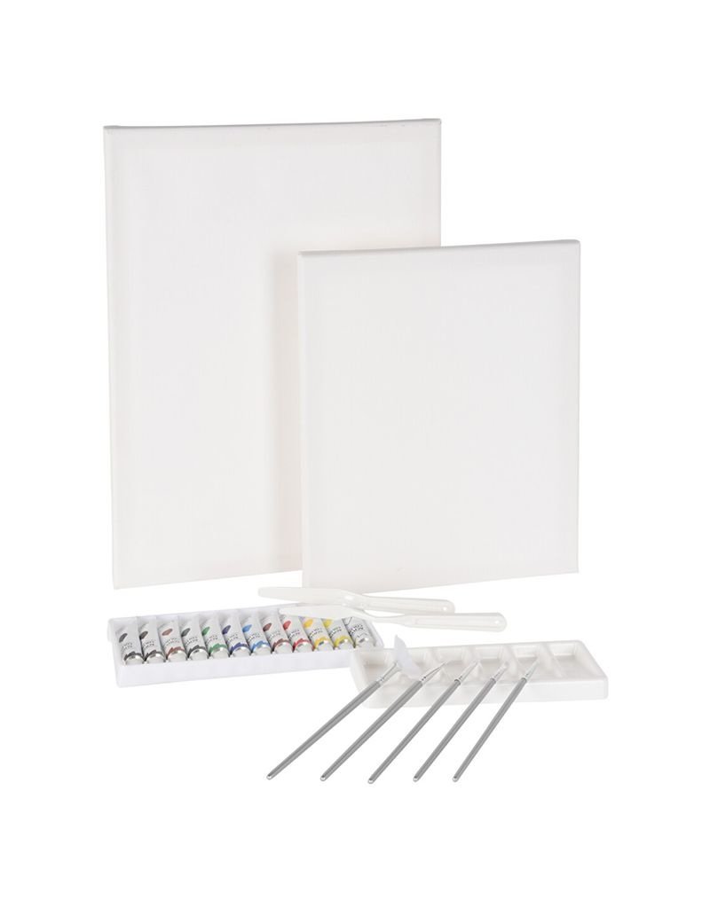 Artist Schilderpakket - 2 stuks Schildersdoeken + Acrylverf + Materialen