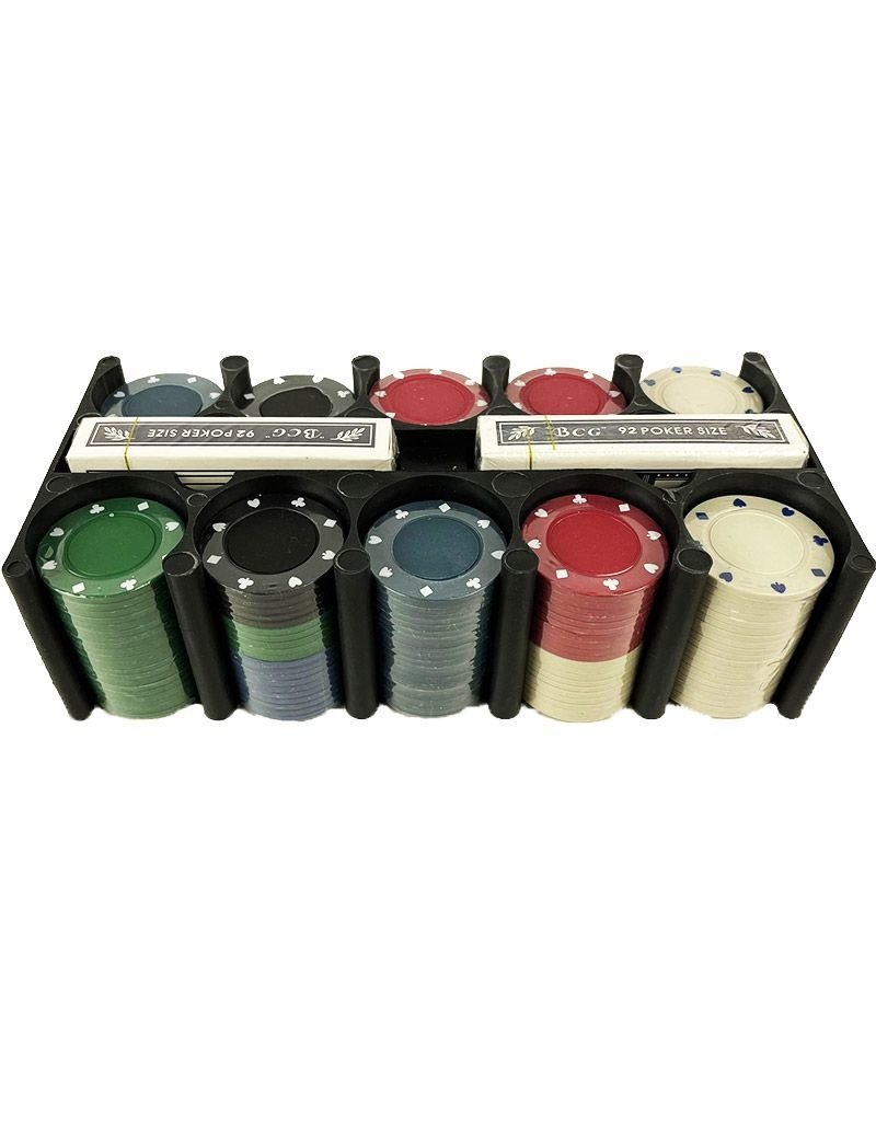 Pokerset 200 pokerchips - inclusief kaarten, pokermat en dealer, big blind en small blind