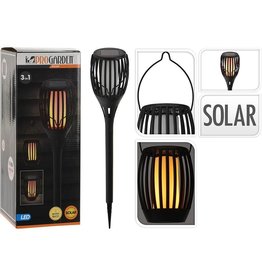 ProGarden Solar Tuinlamp Fakkel Zwart - LED vlameffect - 3-in1: prikspot, staand, hangend