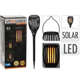 ProGarden Tuinlamp Fakkel - Solar - LED vlameffect - 3-in1: prikspot, staand, hangend - 47cm