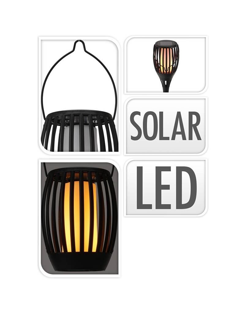 ProGarden Tuinlamp Fakkel - Solar - LED vlameffect - 3-in1: prikspot, staand, hangend - 47cm