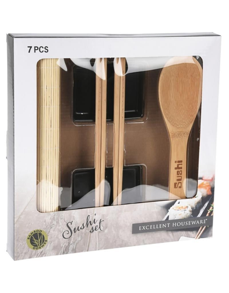 Excellent Houseware Sushi Set - Bamboe + Keramiek - voor 2 personen