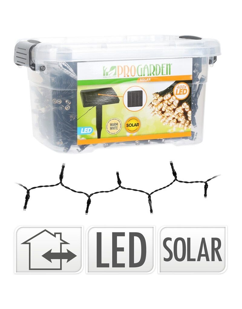 ProGarden Solar Lichtsnoer - 400 LED - 24  + 4 meter - Warm wit  - met Bewaarbox