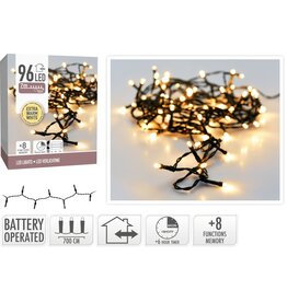 Kerstverlichting 96 led - 7m - extra warm wit - Batterij - Lichtfuncties - Geheugen - Timer