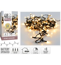 Kerstverlichting 48 led - 3.50m - extra warm wit - Batterij - Lichtfuncties - Geheugen - Timer