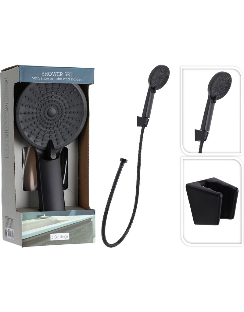 Bathroom Solutions Doucheset  - Douchekop met Doucheslang en Houder - 3 standen - zwart