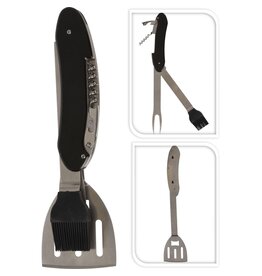 Barbecue Multitool RVS zwart - 5-in-1 multi gereedschap - inklapbaar - groot model