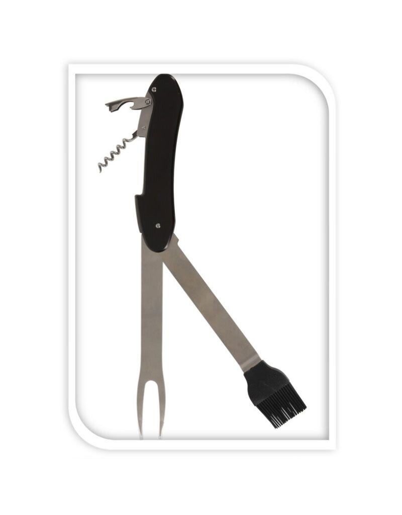 Barbecue Multitool RVS zwart - 5-in-1 multi gereedschap - inklapbaar - groot model