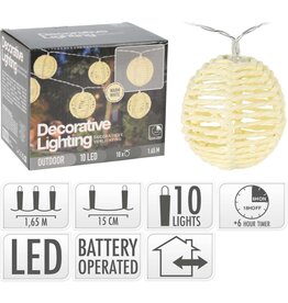 Lichtsnoer met 10 Lampionnen - 1.35m - op batterijen - met Timer