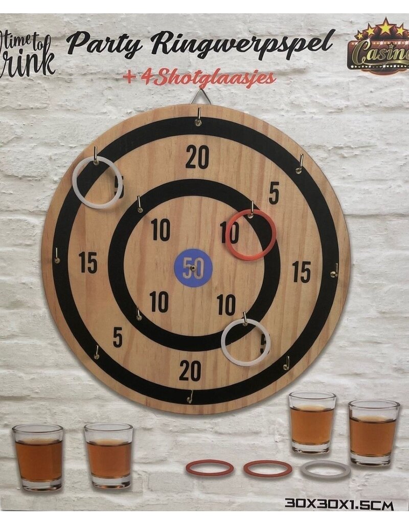 Casino Ringwerpspel met 4 Shotglaasjes