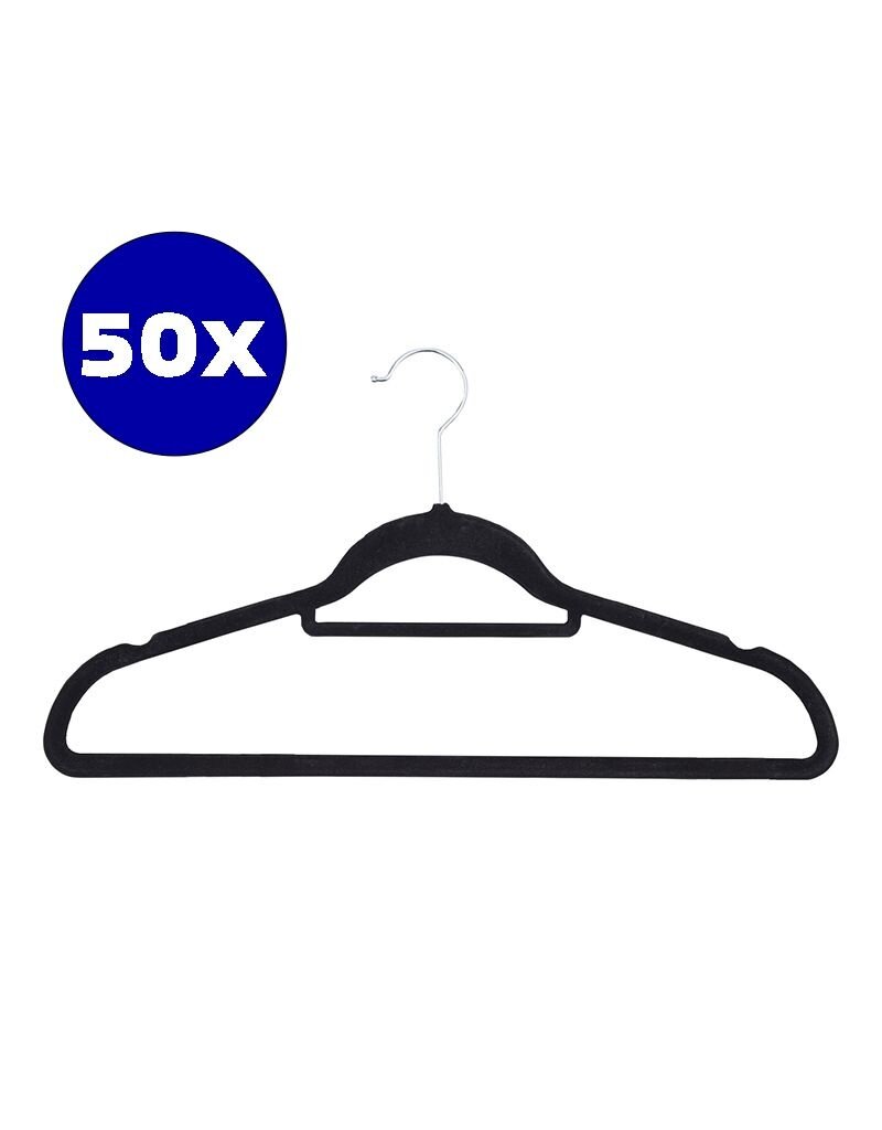 50 x Anti-slip Kledinghangers met Broeklat - zwart