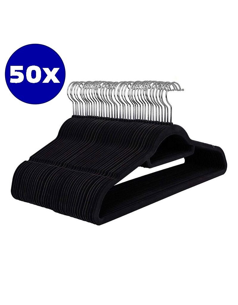 50 x Anti-slip Kledinghangers met Broeklat - zwart