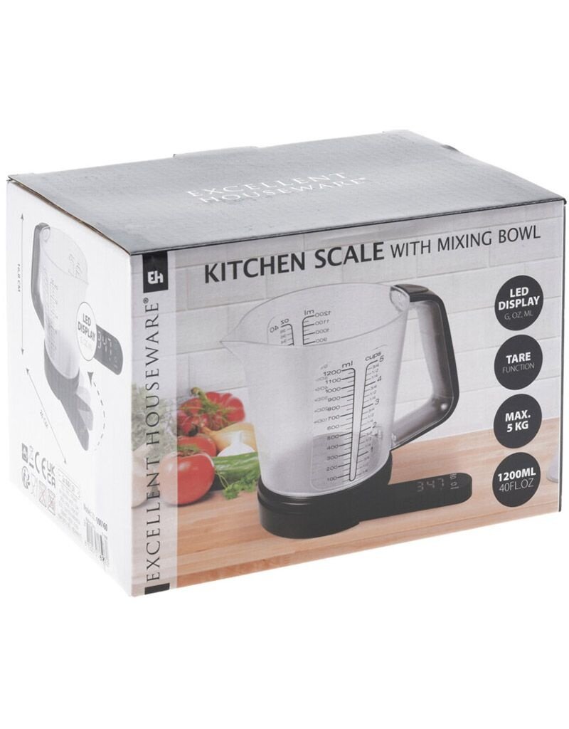 Excellent Houseware Keukenweegschaal met Maatbeker - 1200 ml - tot 5 kg