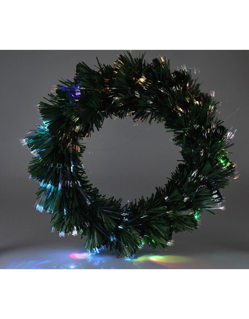 Kerstkrans met Verlichting - Fiber Optic - 50 cm - Multicolor - op Batterijen